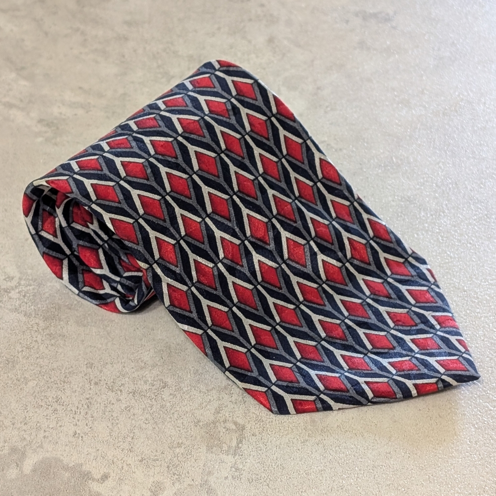 J. Blades & Co. Red Diamond Geometric 100% Pure Silk Tie Hand Made in USA 58"